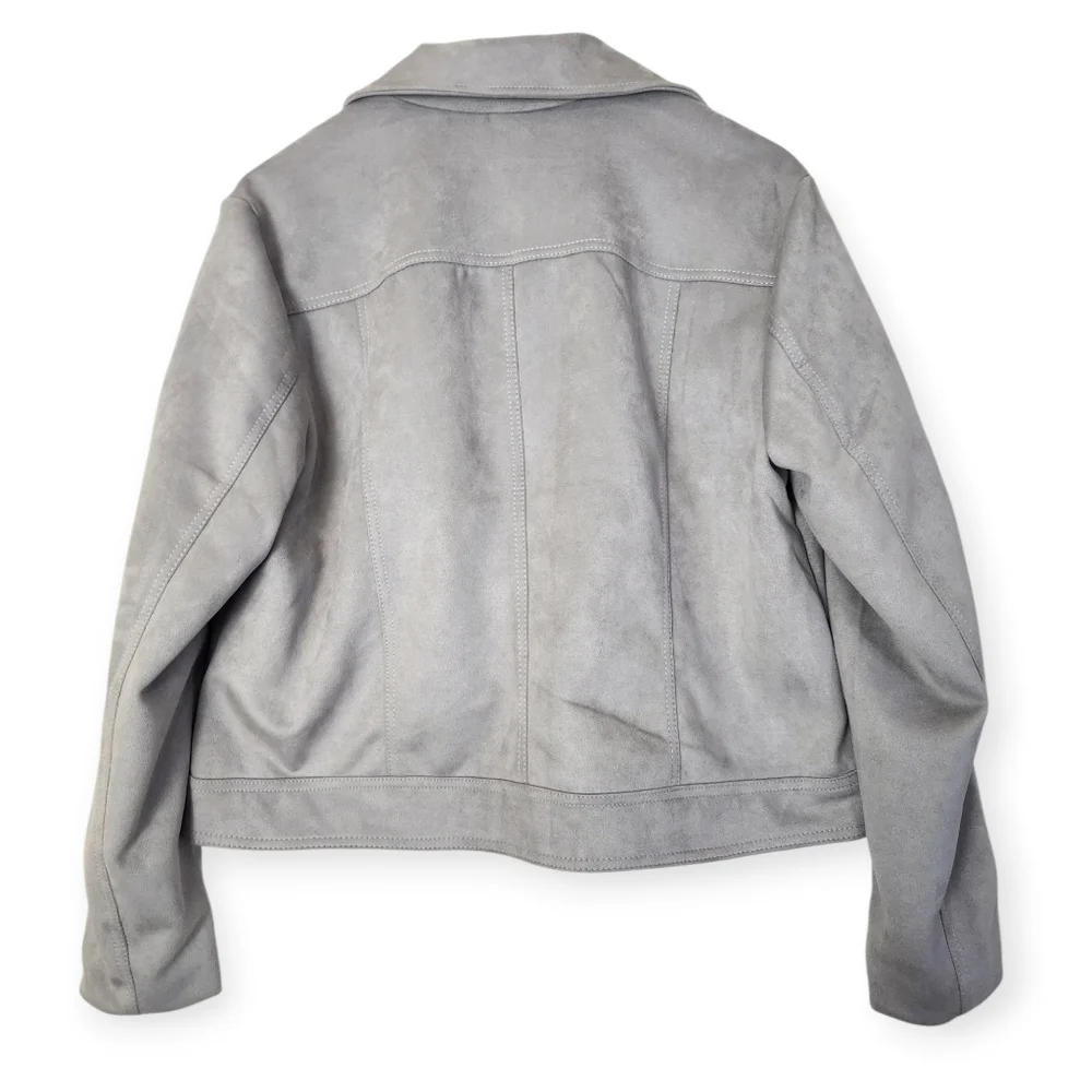 Philosophy By Republic Open Front Soft Heather Grey Faux Suede Moto Jacket XL